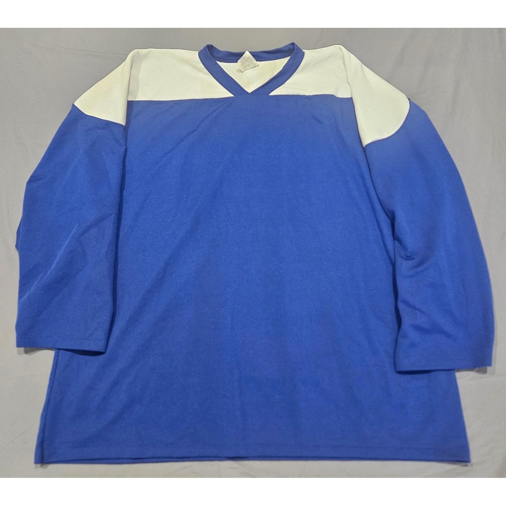 Athletic Knit Hockey Jersey Mens XL Blue White Colorblock V-Neck Canada